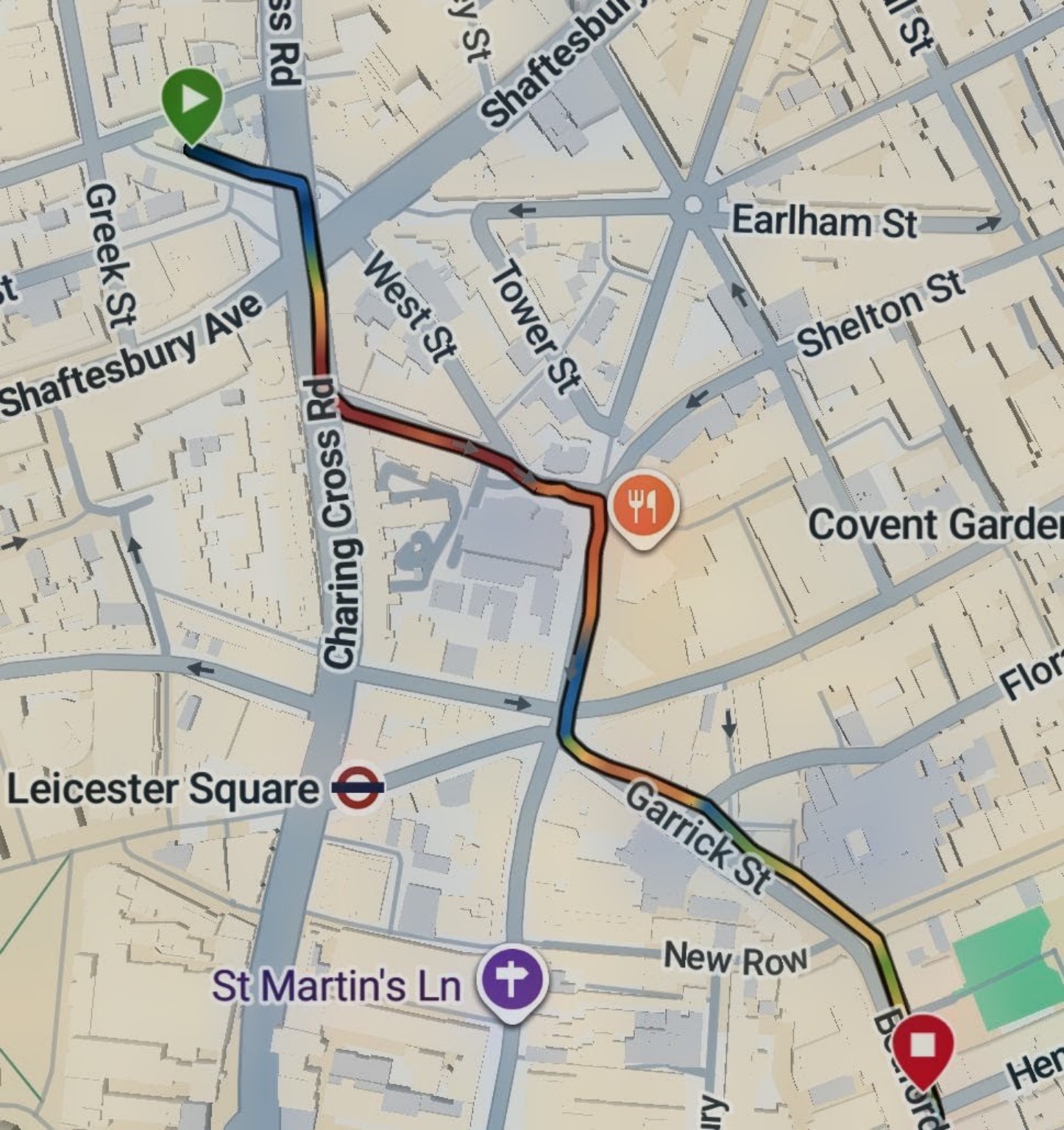 Garmin route from Cambridge Circus toward Covent Garden