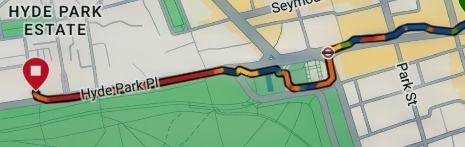 Original Garmin route from Selfridges to Hyde Park area